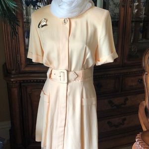 Vintage Belted Short-Sleeve Peplum Dress Belted